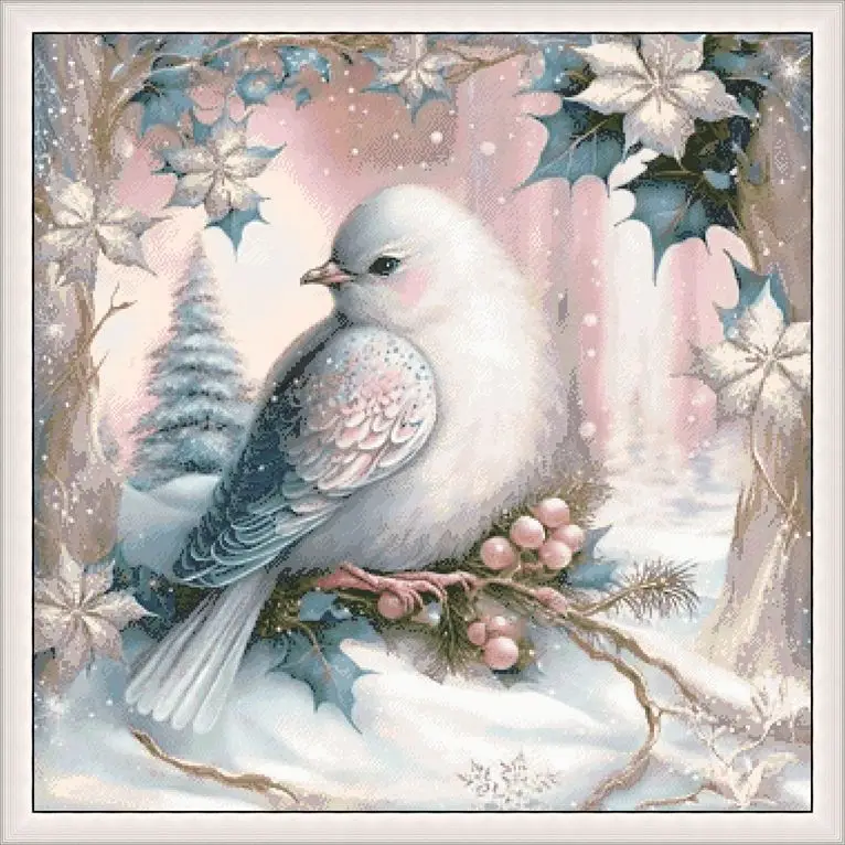

11CT/14CT DIY Embroidery Cross Stitch Kits Craft Needlework Set Canvas Cotton 72-Chimera-white dove in winter 74-74