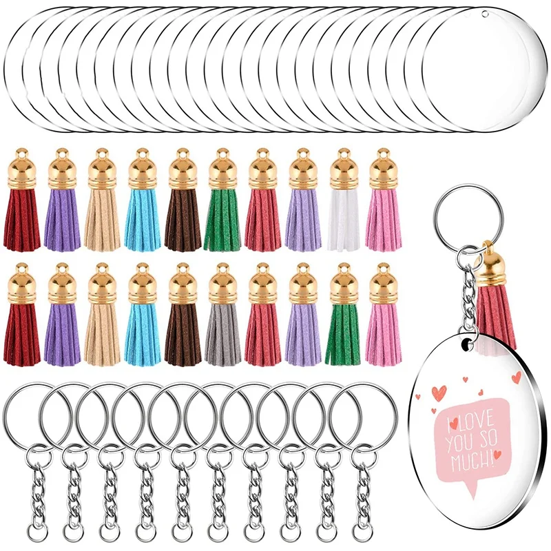 90 Pieces Acrylic Keychain Making Kit Clear Acrylic Keychain Blanks And Colorful Tassel Pendants For DIY Projects
90 Pieces Acrylic Keychain Making Kit Clear Acrylic Keychain Blanks And Colorful Tassel Pendants For DIY Projects