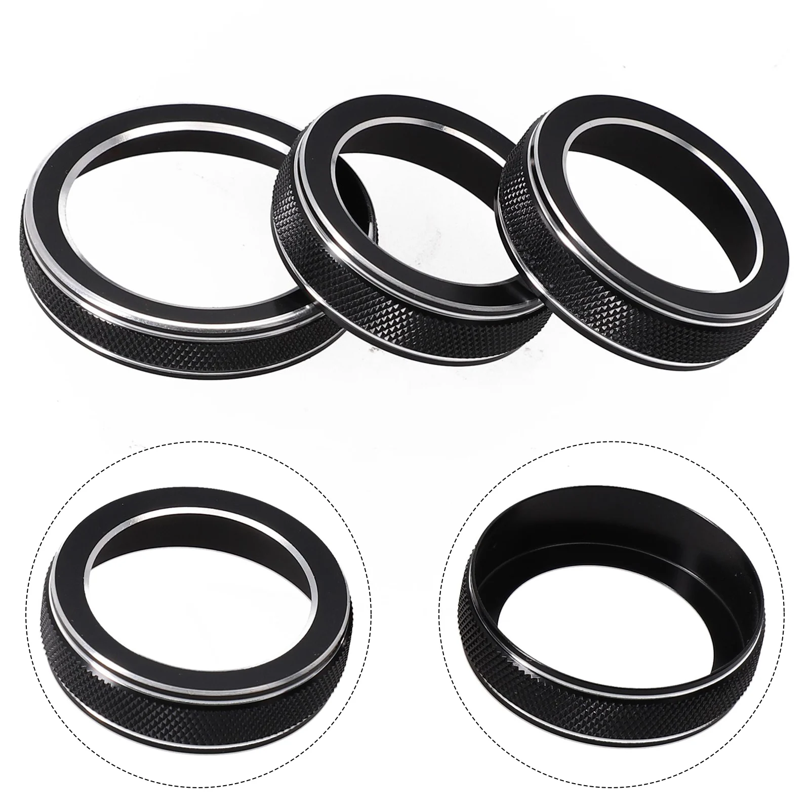 

3pcs Black Aluminum Alloy AC Radio Switch Trim Ring Knob-Cover For Jeep Grand For Cherokee 2014-2021 Interior-Parts