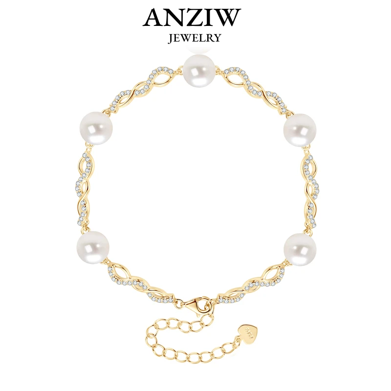

ANZIW Real 925 Sterling Silver Bracelet for Women 8mm Natural White Freshwater Pearl Bracelet Adjustable 18+5cm Wedding Jewelry