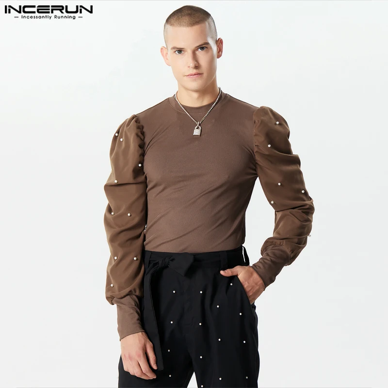 Модные повседневные стильные топы INCERUN, новые мужские дизайнерские футболки с круглым вырезом и длинными рукавами со стразами 
Модные повседневные стильные топы INCERUN, новые мужские дизайнерские футболки с круглым вырезом и длинными рукавами со стразами