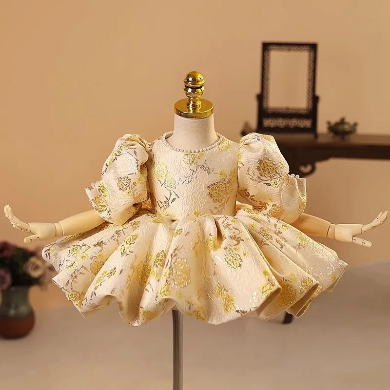 

New Elegant Girl Fluffy Dress Flower Baby Wedding Ceremony Costume Birthday Outfits 1st Communion Tutu Gown Kids Gala Clothes