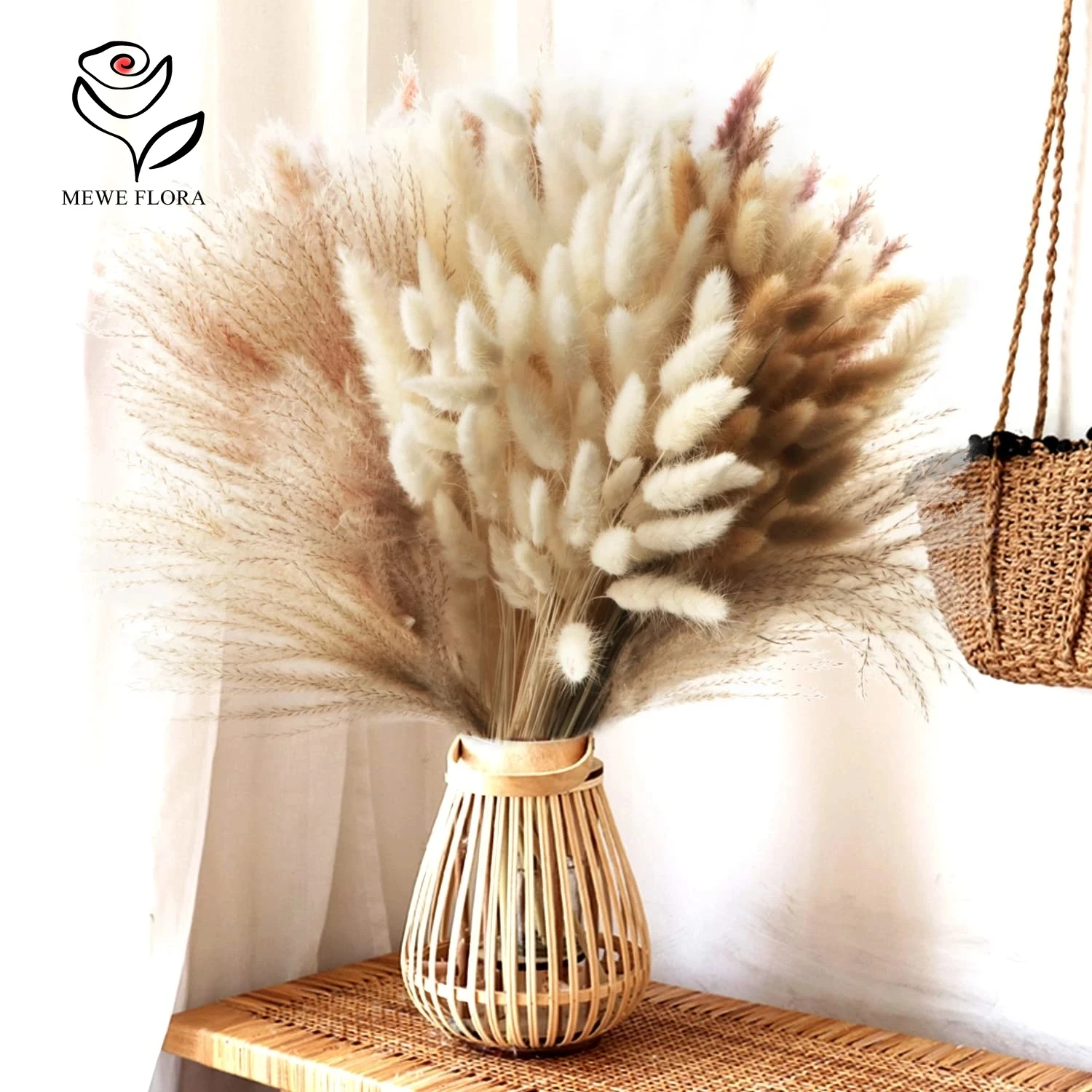 

100pcs Dried Flowers Natural Pampas Grass Bouquet Wedding Decor Artificial Flower Bunny Tails Home Autumn Christmas Decoration