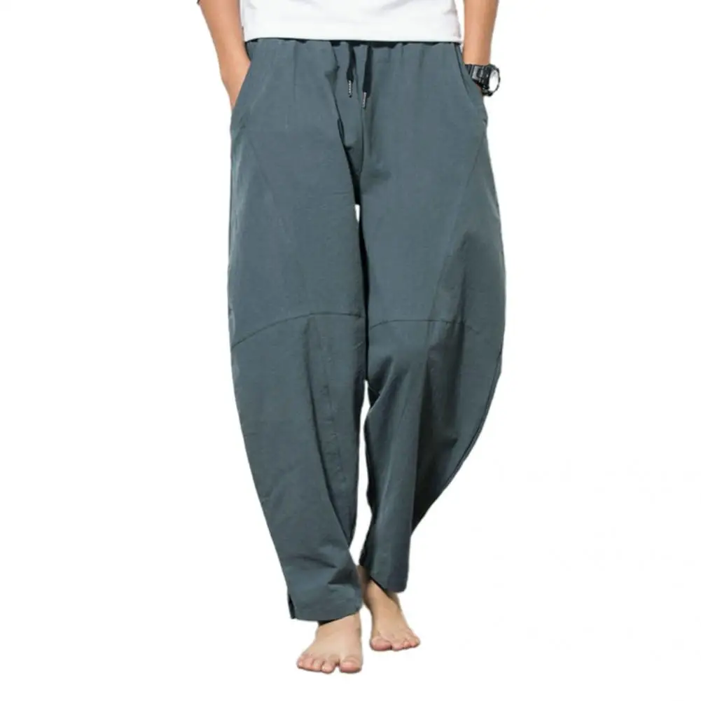 

Traditional Summer Trouser Skin-friendly Men Linen Beach Pants Solid Color Elastic Men Pants for Home