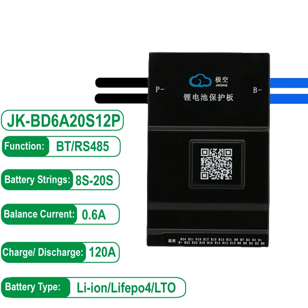 

JK BMS Smart JK-B6A20S12P 0.6A Active Balance 8-20S Current Continuous Discharge 120A for Lifepo4 Li-ion BT RV Energy Storage