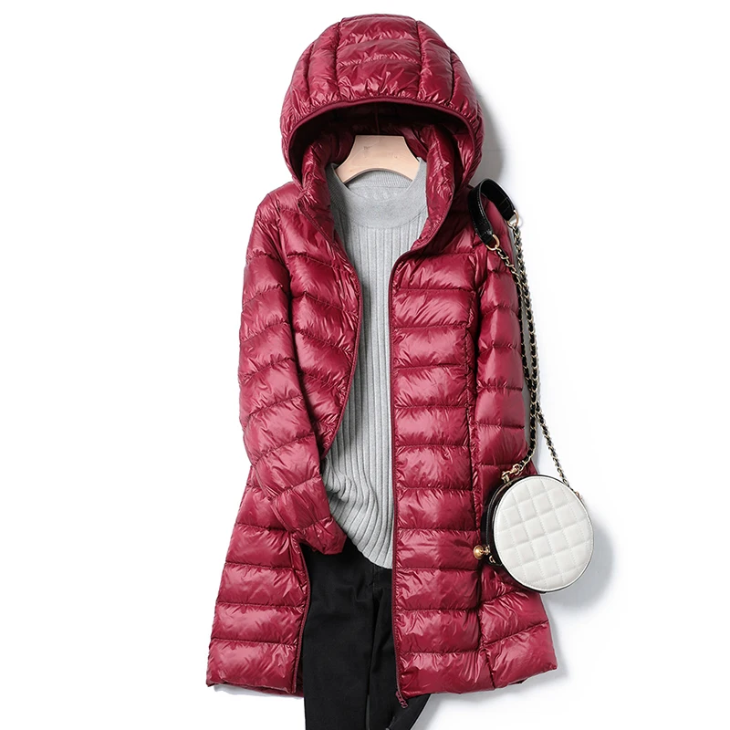 

Winter Womens Down Jackets Long Ultra Light Thin Casual Coat Puffer Jacket Slim Remove Hooded Parka Coats Jaqueta Ultra Leve