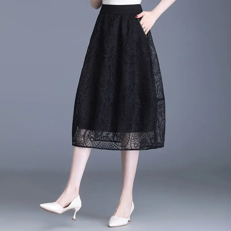 Women's Skirts Lace Elastic Waist Knee-length Spring Summer High Waist Slim A-line Skirt Mid-length Flower Bud Umbrella Skirt
Women's Skirts Lace Elastic Waist Knee-length Spring Summer High Waist Slim A-line Skirt Mid-length Flower Bud Umbrella Skirt