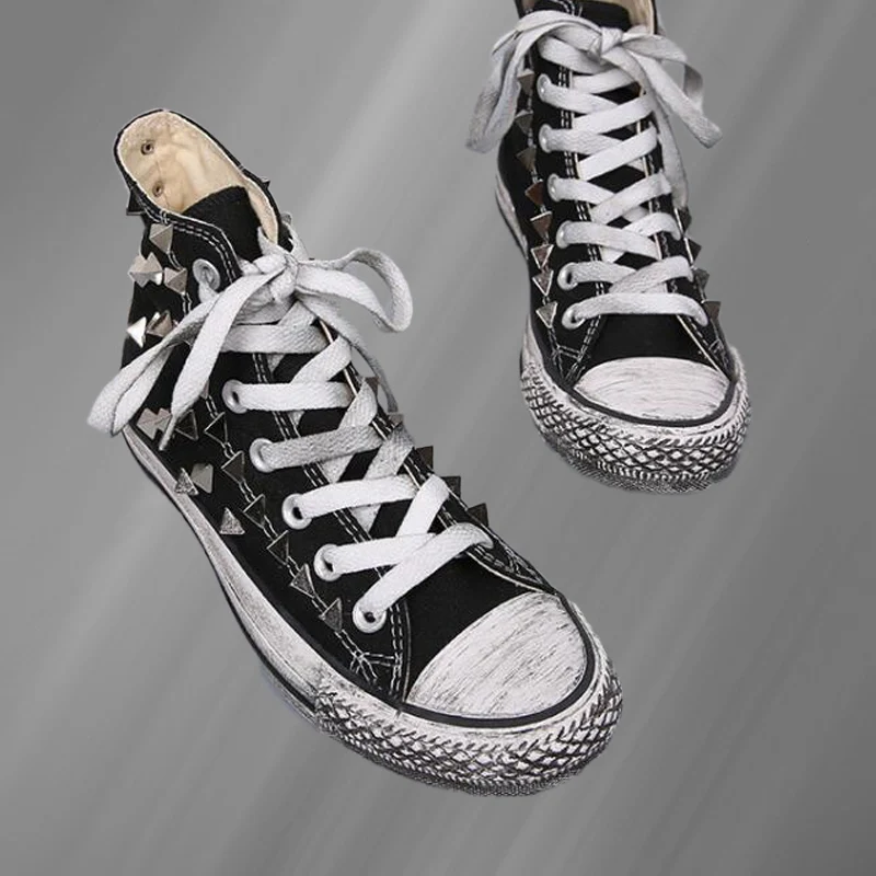Short triangle rivets hand custom high top canvas shoes Bundy running sports big size women 35-46
Short triangle rivets hand custom high top canvas shoes Bundy running sports big size women 35-46