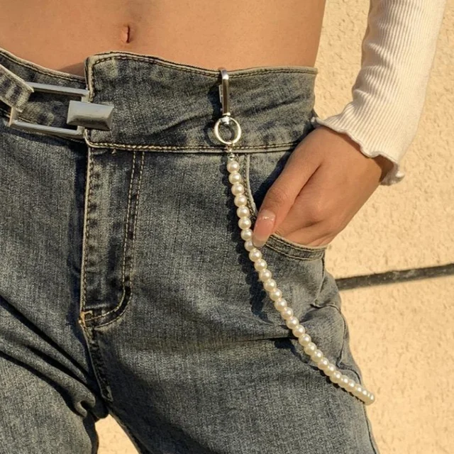 Jeans de personnalité perlés en forme de U pour femmes, mode rétro, tempérament, hip hop, rock, taille, accessoires 2