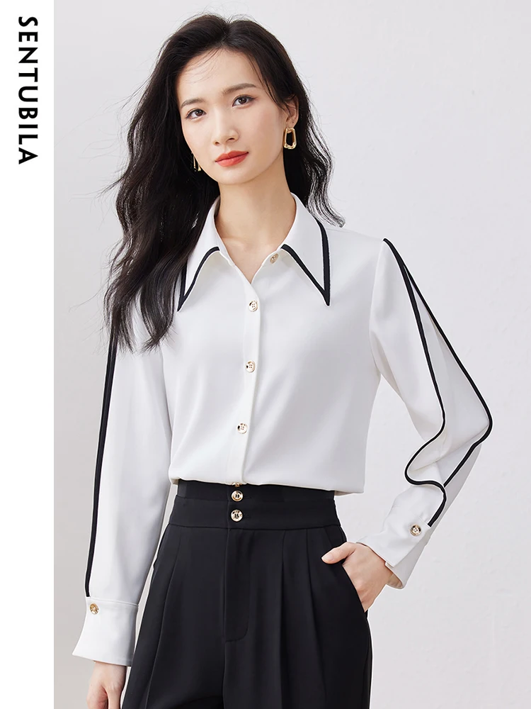 SENTUBILA Button Down Shirts for Women 2023 Autumn Lantern Long Sleeve Simple Straight Slim Blouse Contrast Web Tops 133C49339
SENTUBILA Button Down Shirts for Women 2023 Autumn Lantern Long Sleeve Simple Straight Slim Blouse Contrast Web Tops 133C49339