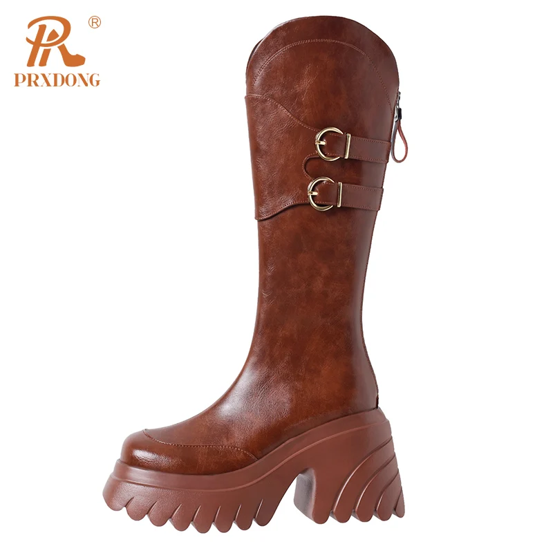 PRXDONG 2023 New Brand Genuine Leather Shoes Woman Knee High Boots Chunky High Heels Platform Punk Black Brown Dress Casual Lady
PRXDONG 2023 New Brand Genuine Leather Shoes Woman Knee High Boots Chunky High Heels Platform Punk Black Brown Dress Casual Lady