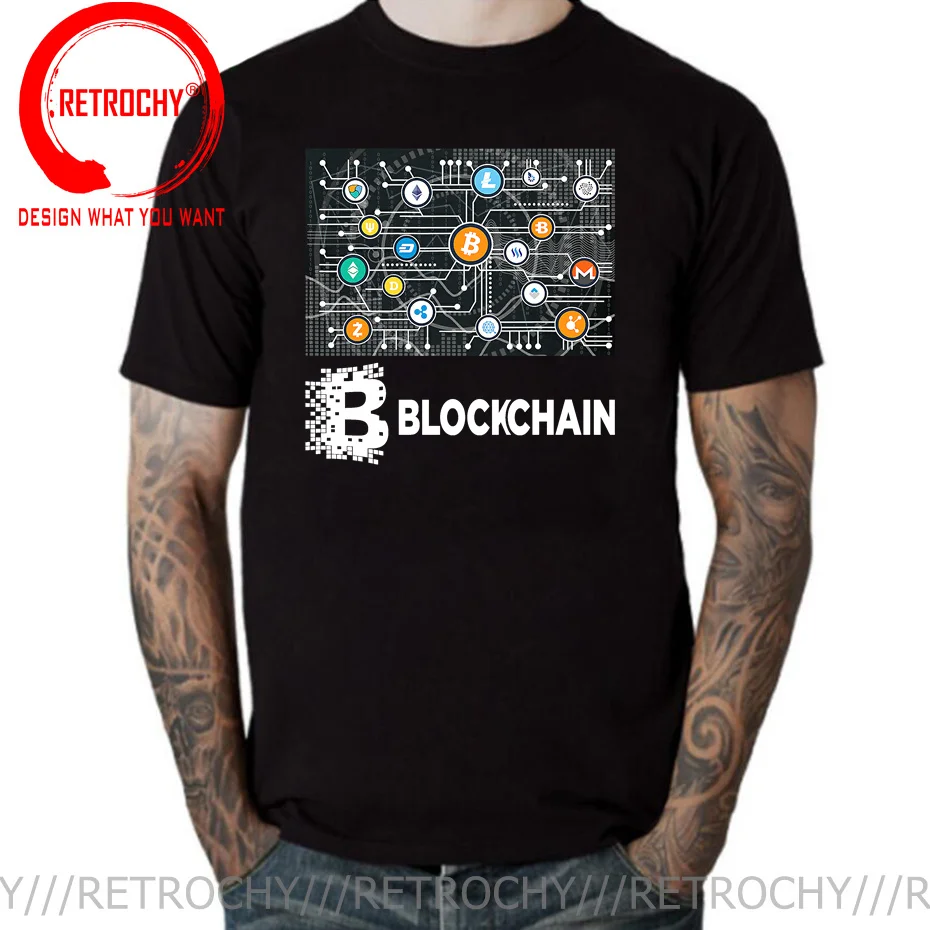 

Blockchain BitCoin Litecoin Ripple Ethereum Cryptocurrency T Shirt For Men Popular Tee Christmas Gift Tshirt Cotton Fabric Shirt