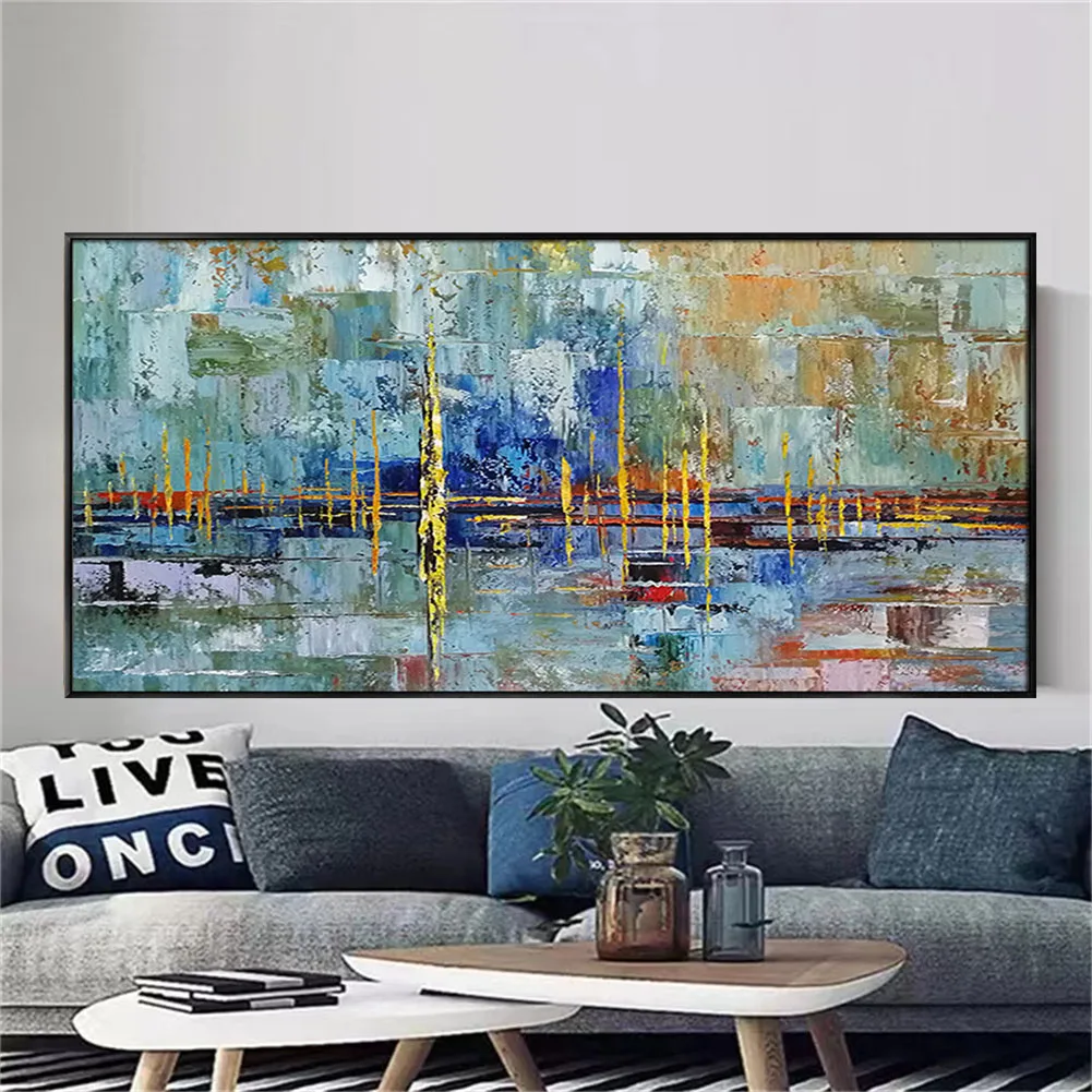 100% Hand-Painted Abstract Blue And Gold Oil Painting On Canvas Wall Art Picture For Modern Living Room Mural Decor Home Life
100% Hand-Painted Abstract Blue And Gold Oil Painting On Canvas Wall Art Picture For Modern Living Room Mural Decor Home Life