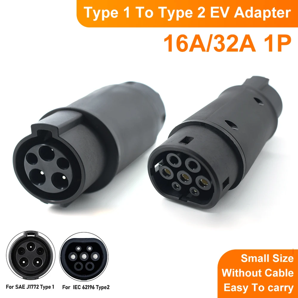 

16A/32A Electric Vehicle Charging Converter Connector Adapter Type1 J1772 to Type2 IEC 62196 EVSE EV Charger Socket Plug