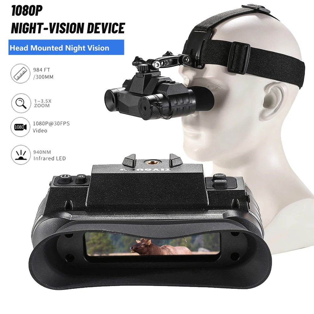 

NVG-G1 Head Mounted Night Vision Goggles 1X Optical Extra Wide View Covert 940nm IR FHD Camcorder Digital Hunting Night Vision