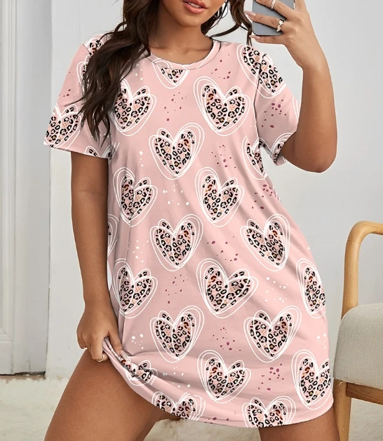 Women's Dress 2023 Spring/summer Heart Print Round Neck Short Sleeve T-Shirt Sleeping Dress Casual Straight Tube Dress
Women's Dress 2023 Spring/summer Heart Print Round Neck Short Sleeve T-Shirt Sleeping Dress Casual Straight Tube Dress