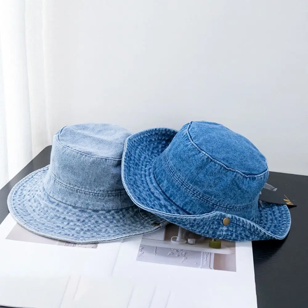 

Summer Unisex Washed Denim Bucket Hats Fashion for Women Wide Brim Foldable Panama Cap Outdoor Beach Fisherman's Hat