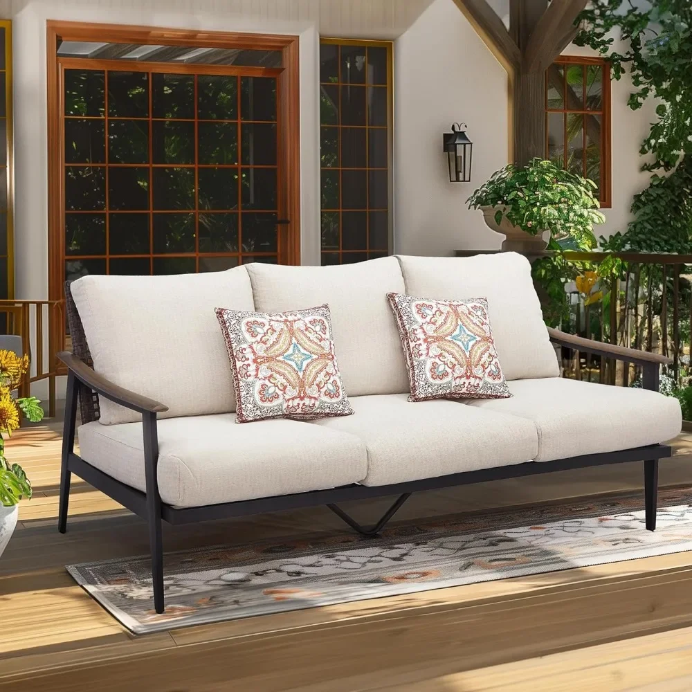 Patio 3 Seats Sofa Outdoor Loveseat, Patio Furniture Metal Outdoor Sofa with Wicker Backrest & 6 Inches Cushion for Front Porch
Patio 3 Seats Sofa Outdoor Loveseat, Patio Furniture Metal Outdoor Sofa with Wicker Backrest & 6 Inches Cushion for Front Porch