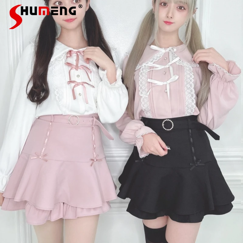 

SC Japanese Rojita Sweet Ruffled Fishtail Skirt High Waist A-line Short Skirt Anti-Exposure Mini Skirts Slim Fit Clothes Female