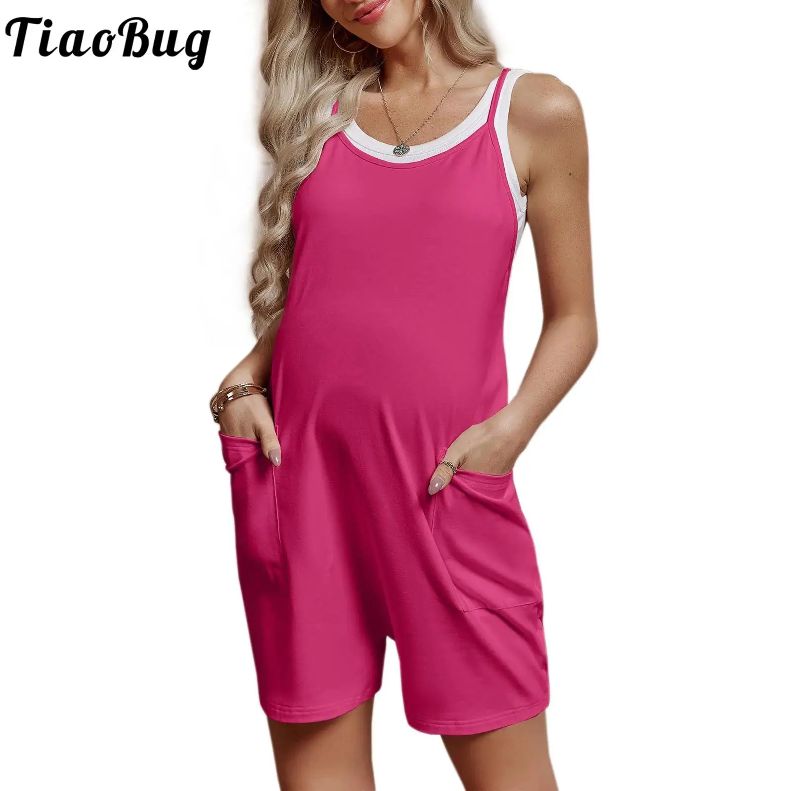 

Maternity Overalls Shorts Pregnant Womens Summer Casual Romper with Pockets Sleeveless Loose Fit Bodysuit Pregnancy Jumpsuit