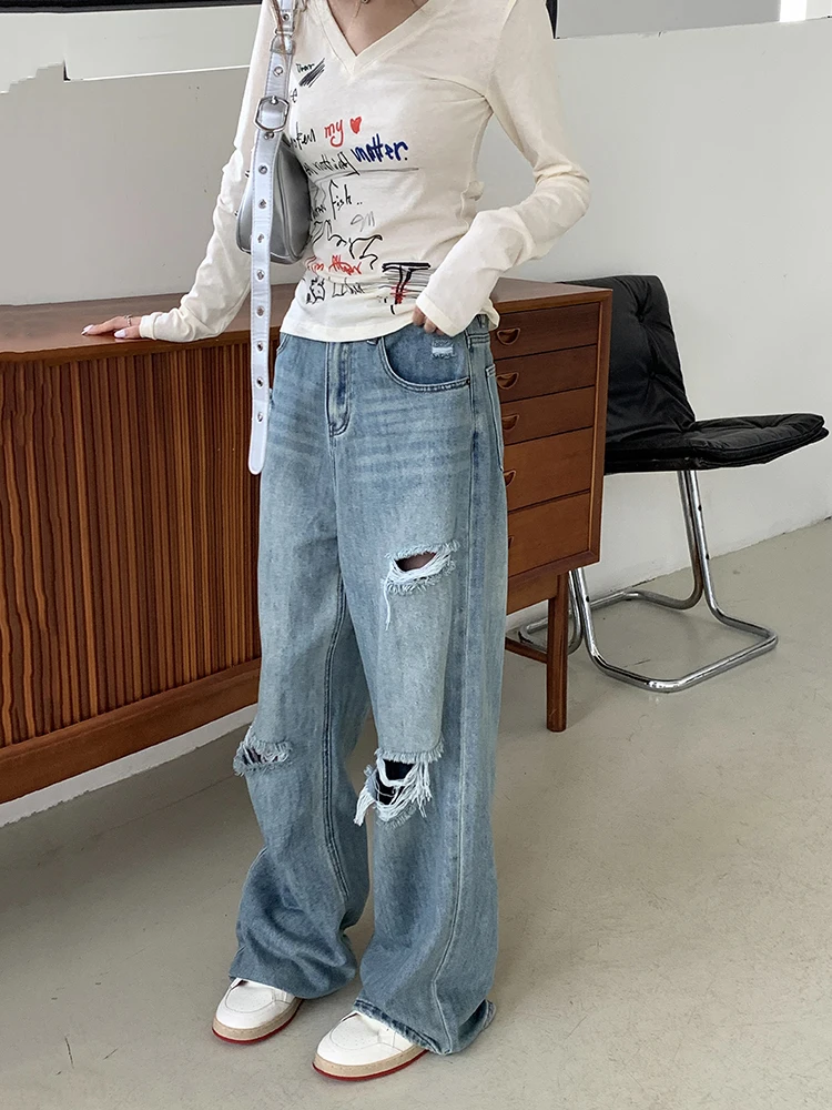2023 Autumn Blue Hole Jeans High Waist Korean Style Loose Streetwear Casual Wide Leg Pants Female Ripped Denim Trousers
2023 Autumn Blue Hole Jeans High Waist Korean Style Loose Streetwear Casual Wide Leg Pants Female Ripped Denim Trousers