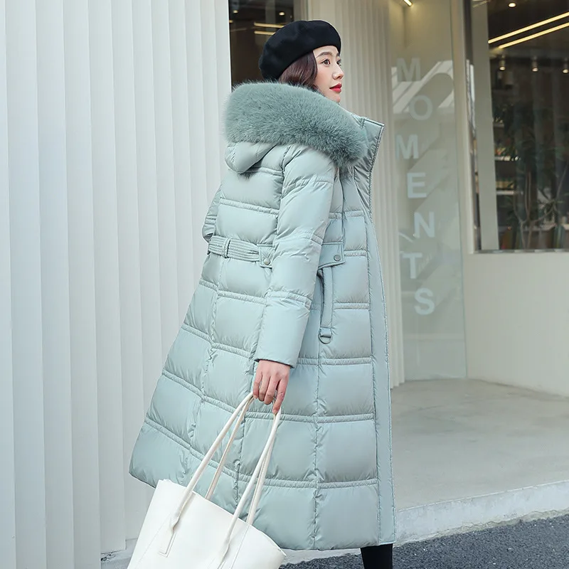 Women Cotton-padded Jacket With Fur Hooded Long Bubble Coat Female Winter Warm Parkas Outerwear Puffer Overcoat with Belt Women Cotton-padded Jacket With Fur Hooded Long Bubble Coat Female Winter Warm Parkas Outerwear Puffer Overcoat with Belt