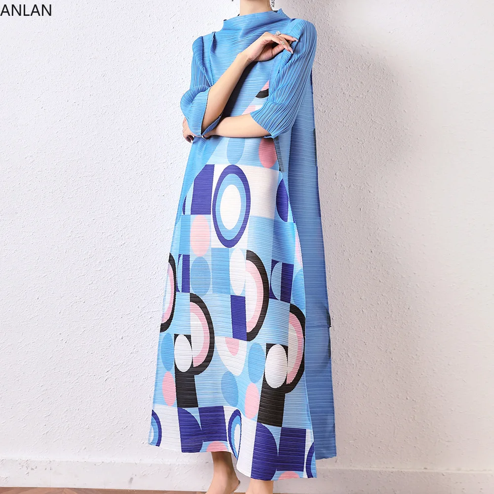 

Женское плиссированное платье миаке ANLAN, длинное Повседневное платье контрастной расцветки с длинным рукавом, весна 2024