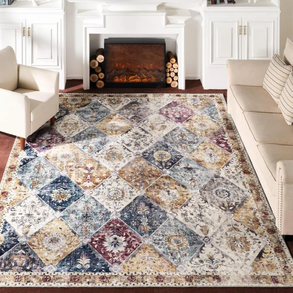 Multicolor Washable Area Rug, Floral Vintage Distressed Design, Non-Slip & Easy Care Rhombus Graphic Carpet for Large Area
Multicolor Washable Area Rug, Floral Vintage Distressed Design, Non-Slip & Easy Care Rhombus Graphic Carpet for Large Area