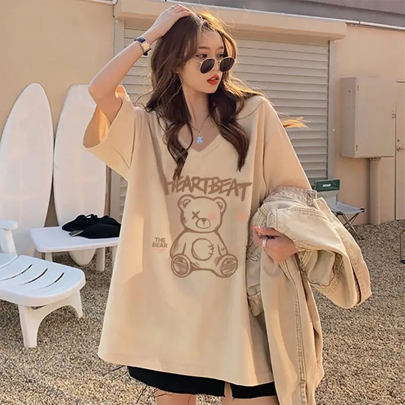Simple summer Korean style fashion bear short-sleeved T-shirt tops for women casual loose half sleeved T-shirt kawaii girls y2k
Simple summer Korean style fashion bear short-sleeved T-shirt tops for women casual loose half sleeved T-shirt kawaii girls y2k