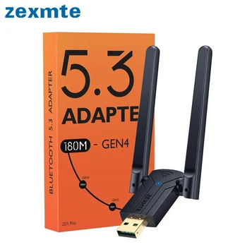 Zexmte 180M USB 블루투스 어댑터, 100M 무선 블루투스 5.3 5.1 동글 오디오 리시버 송신기 어댑터, 윈도우 10/11