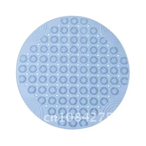 

Mat Bathroom Blue Anti-slip Sucker Round Silicone Rugs Bathing Soft Shower Carpet Solid Color Foot Massage Pad Bathtub Bath