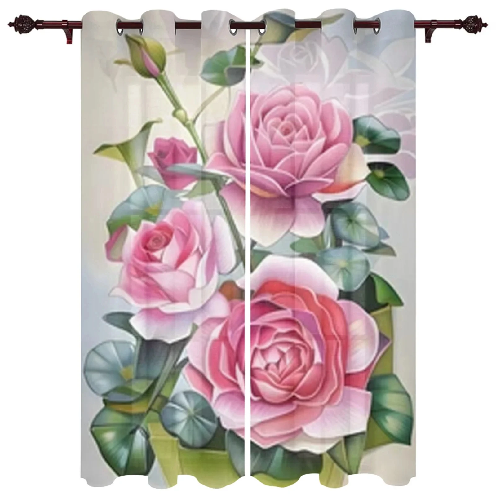 

Tulip Flower Eucalyptus Leaves Window Curtains for Living Room Luxury Bedroom Curtain Kitchen Blinds Drapes Curtains 2panels