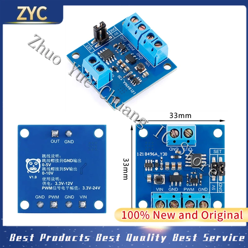 PWM Signal to Voltage Module 0-100% Duty Cycle to 0-5V / 0-10V Output 22Hz-20kHz 3.3V-24V Input
PWM Signal to Voltage Module 0-100% Duty Cycle to 0-5V / 0-10V Output 22Hz-20kHz 3.3V-24V Input