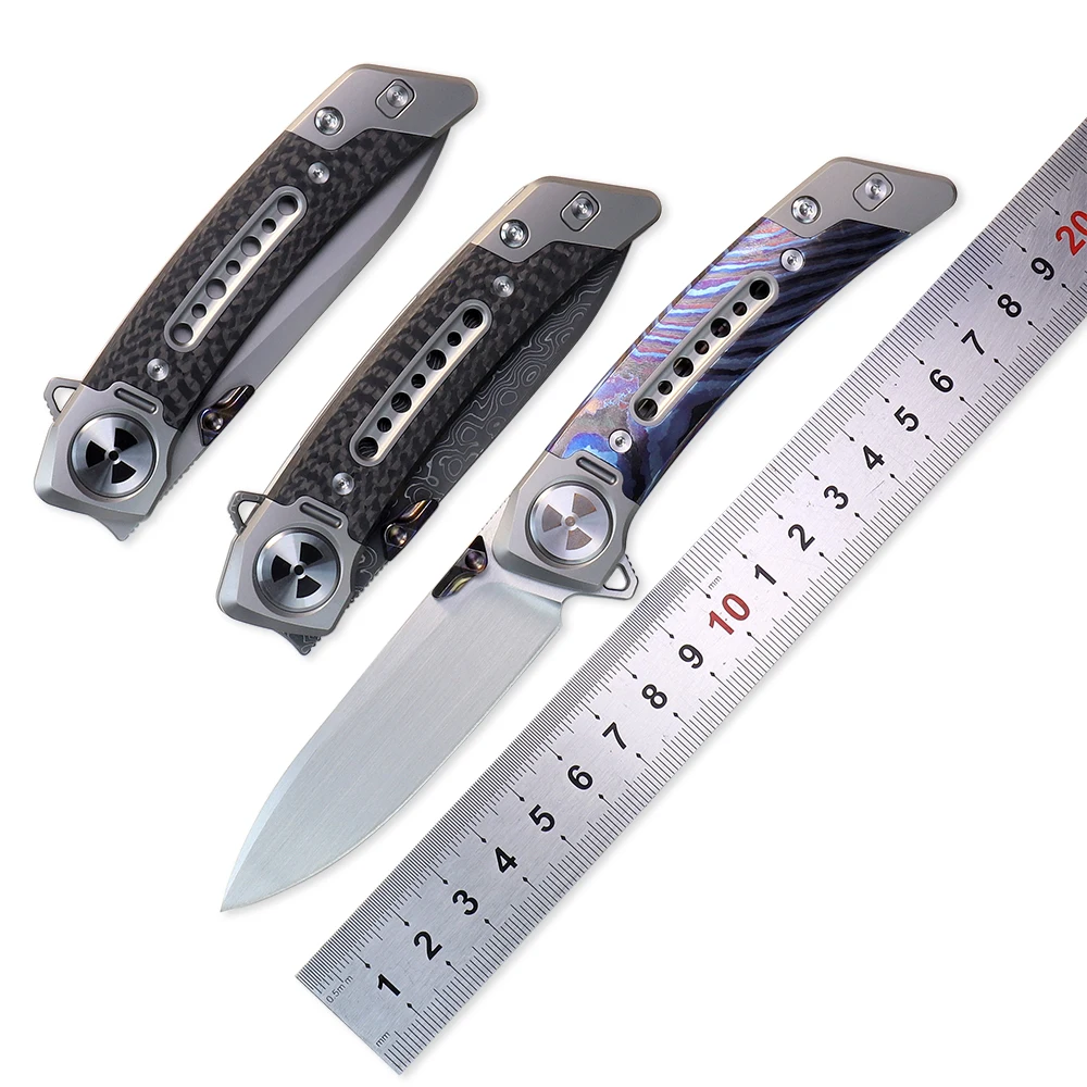 

Outdoor Survival Folding Knife M390/ Damascus Steel Blade Titanium Alloy+Zirconium Dama Handle Tactical Knife For Men