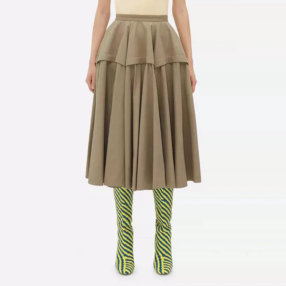 

Layered Splicing Pleated High Waist Women's Skirt Y2k Fashion Commuter Casual Peplum Cotton A-line Skirt 2024 Summer New