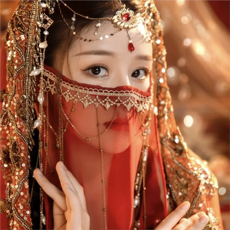 

Face Curtain Antique Covering Veil Tassel Han Chinese Clothing Costume Headdress Cover Ornament Gas Accessories