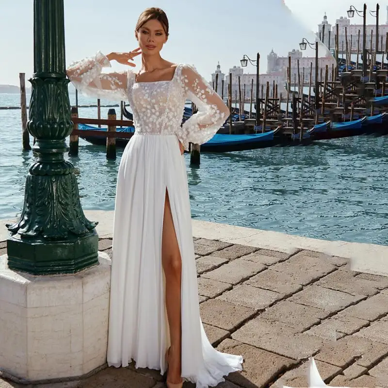 Elegant Square Collar Backless Wedding Dress Long Puff Sleeves Side Split A-Line Lace Applique Party Dresses Vestidos De Novia
Elegant Square Collar Backless Wedding Dress Long Puff Sleeves Side Split A-Line Lace Applique Party Dresses Vestidos De Novia