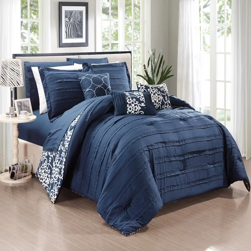 

Zarina 10-Piece Reversible Pinch Pleat Comforter Set, Queen, Navy