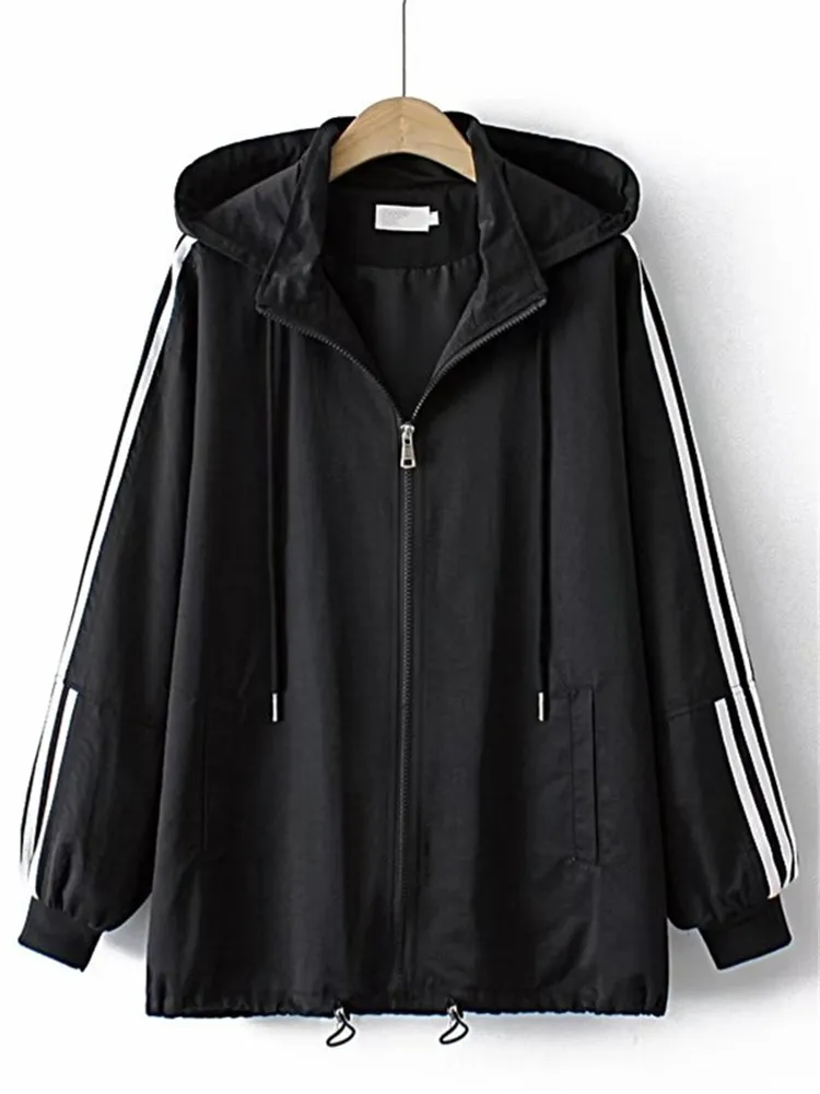 Plus Size Women's Jacket Spring Autumn Hooded And Zip Models Casual Jacket No-Stretch Sleeves White Stripes Collage Loose Jacket
Plus Size Women's Jacket Spring Autumn Hooded And Zip Models Casual Jacket No-Stretch Sleeves White Stripes Collage Loose Jacket