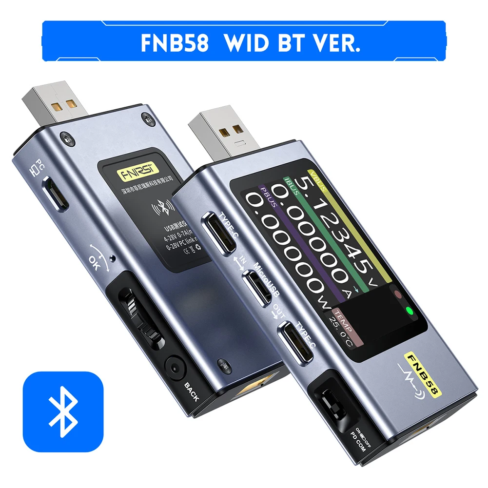 FNB58 QC3.0/PD Tester Digital Voltmeter Amperimetro Type -C Digital Voltage Current Amp Volt Meter Power Bank Detector
FNB58 QC3.0/PD Tester Digital Voltmeter Amperimetro Type -C Digital Voltage Current Amp Volt Meter Power Bank Detector