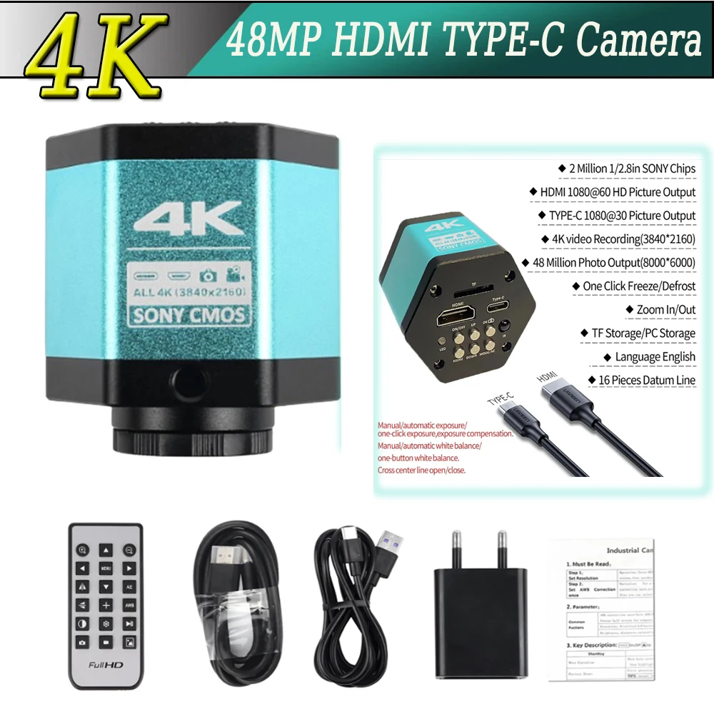 4K 48MP 13MP HDMI Type-c VGA Sony SensorLaboratory Industrial Microscope Camera for pcb amplification welding repair
4K 48MP 13MP HDMI Type-c VGA Sony SensorLaboratory Industrial Microscope Camera for pcb amplification welding repair