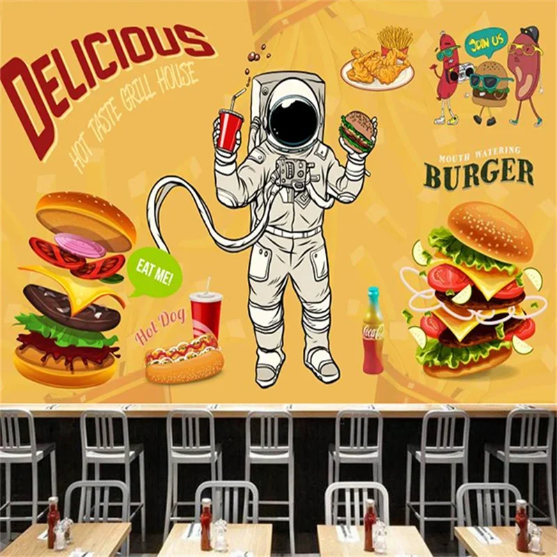 Hand Painted Burger Astronaut Industrial Decoration Mural Wallpaper Fast Food Restaurant Snack Bar Background Wall Papel Tapiz
Hand Painted Burger Astronaut Industrial Decoration Mural Wallpaper Fast Food Restaurant Snack Bar Background Wall Papel Tapiz
