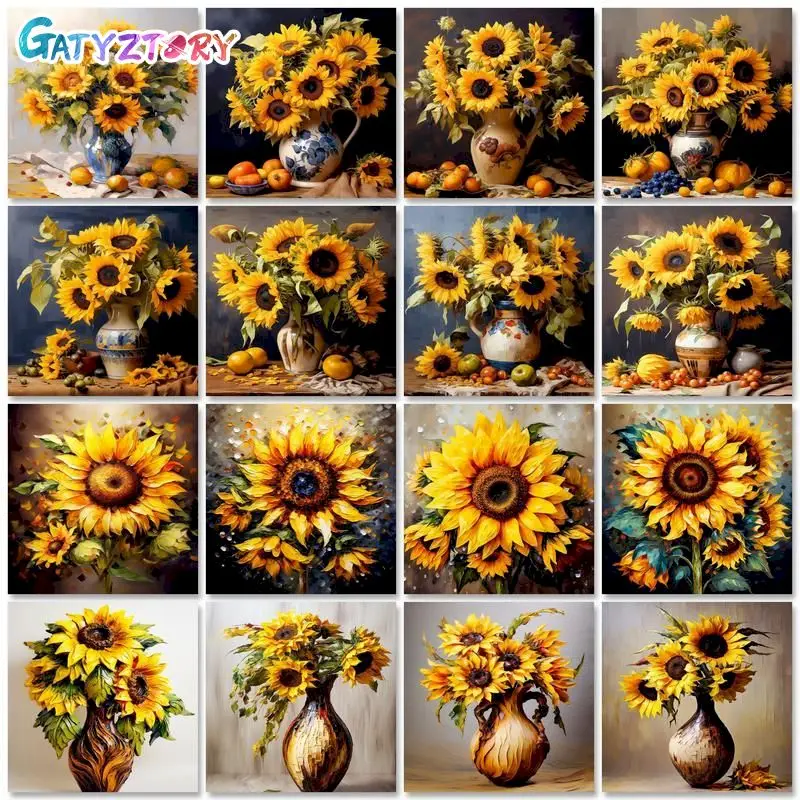 

GATYZTORY 60x75cm Painting By Numbers For Adults Sunflower DIY Picture By Numbers On Canvas Frameless Home Decor Unique Gift