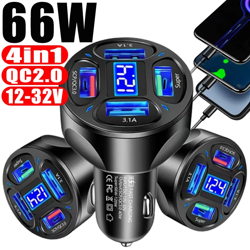 4 Ports USB Car Charger 66W Fast Charging Quick Charge 3.0 Car Mobile Phone Charger Adapter For iPhone 14 13 Xiaomi mi Samsung
4 Ports USB Car Charger 66W Fast Charging Quick Charge 3.0 Car Mobile Phone Charger Adapter For iPhone 14 13 Xiaomi mi Samsung