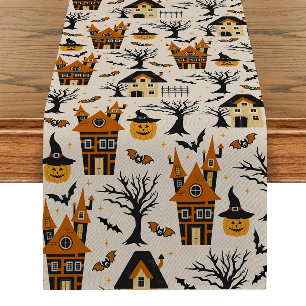 

Halloween Ghost Spider Web Table Runner Black Bat jack-o '-Lantern table Flag Home kitchen table holiday decorations