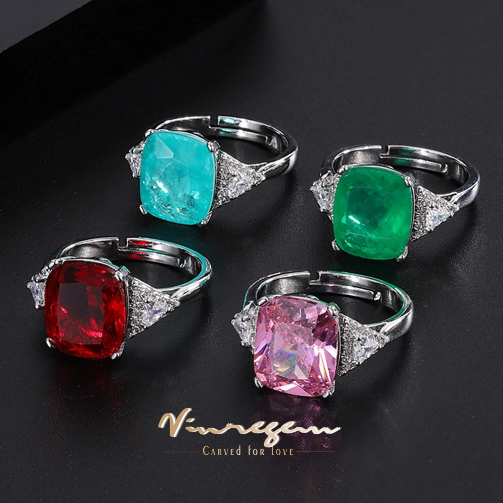 

Vinregem 10*12MM Lab Created Sapphire Ruby Emerald Paraiba Tourmaline Gemstone Ring for Women Cocktail Fine Jewelry Wholesale