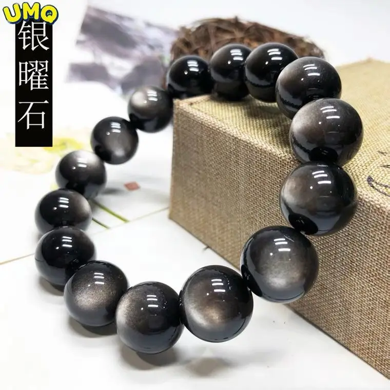 

Double Eyes Silver Obsidian Lovers Luck bracelet for Men and Women Collection Level Single Circle Crystal Wealth Healing Jewelry