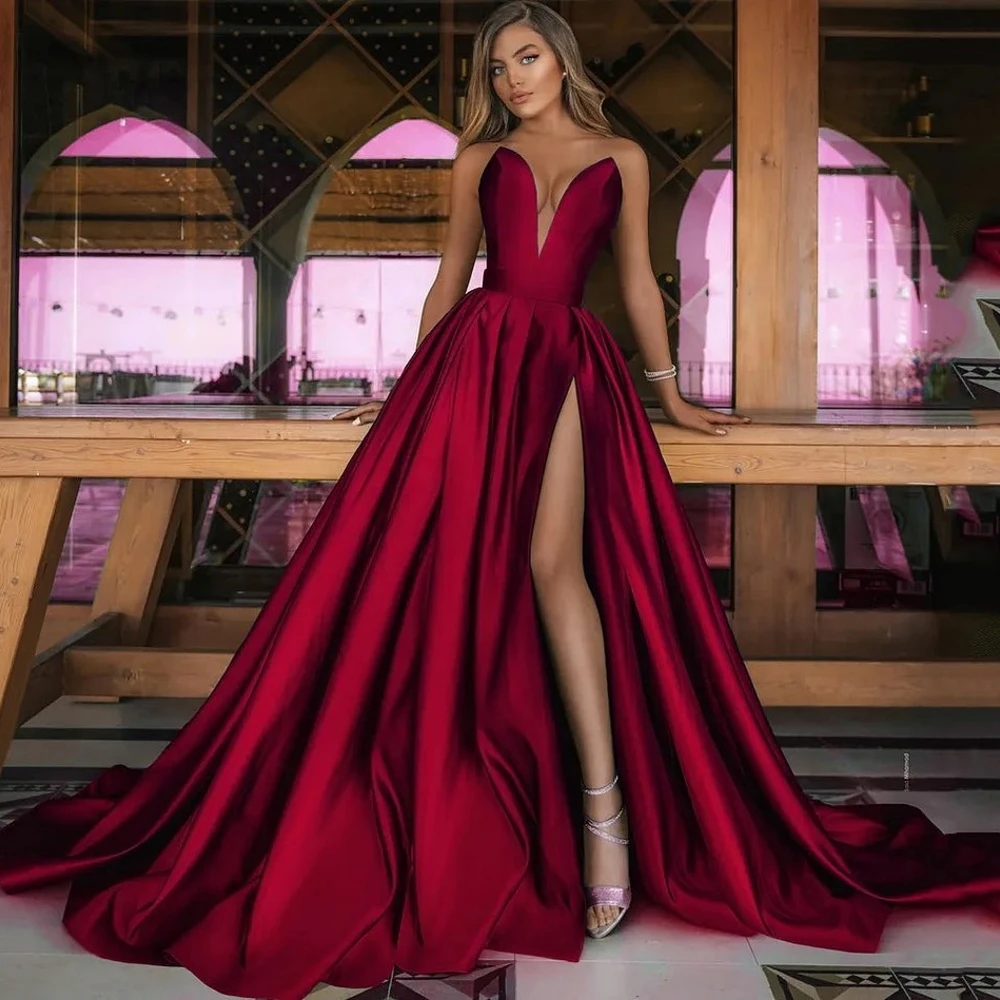 Qcenkern Deep V-Neck Elegant Evening Formal Saudi Arabia Satin Sleeveless Split Party Dresses Gowns Women Robes de Soirée 2023
Qcenkern Deep V-Neck Elegant Evening Formal Saudi Arabia Satin Sleeveless Split Party Dresses Gowns Women Robes de Soirée 2023