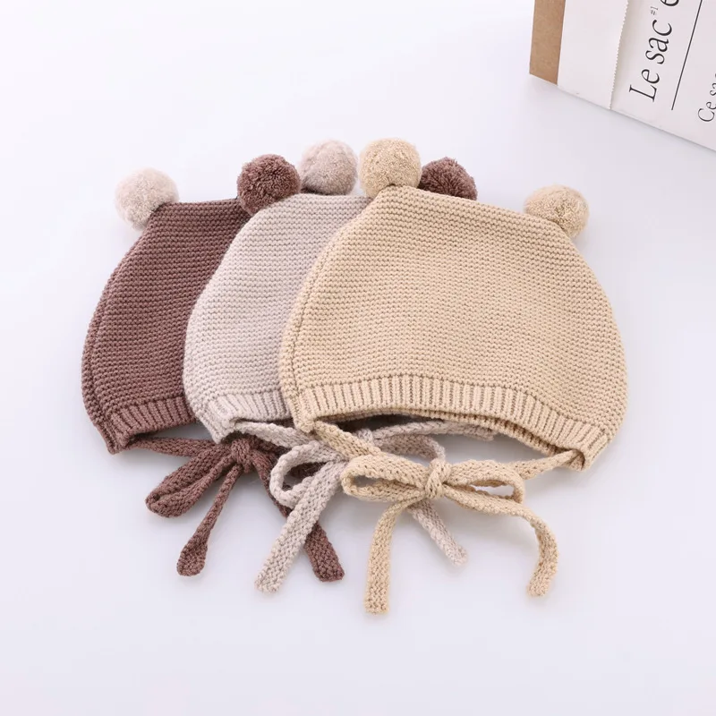 

3-28Month Winter Autumn Crochet Baby Hat Soft Pompom Infant Toddler Cap Beanie Solid Color Kids Knitted Warm Bonnet Hat 2022 New