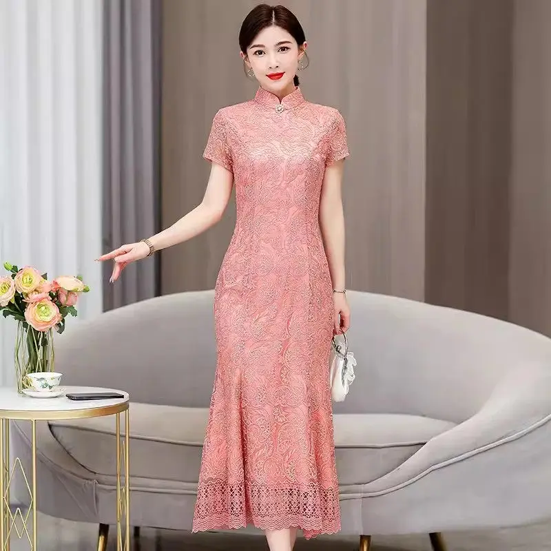 Mom's Youth Daily Improvement Qipao Wedding Dress Women 2024 Spring Summer Noble Elegant Lace Dress Short Sleeve Vestido K1003
Mom's Youth Daily Improvement Qipao Wedding Dress Women 2024 Spring Summer Noble Elegant Lace Dress Short Sleeve Vestido K1003
